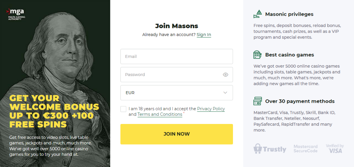 Mason Slots CASINO Registrierung